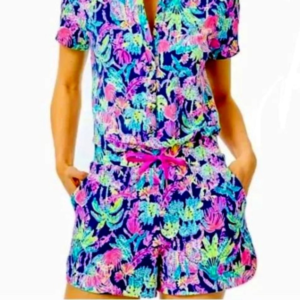Lilly Pulitzer Jorgie Romper Oyster Bay Navy Seen and Heard Sz SM Style 009200